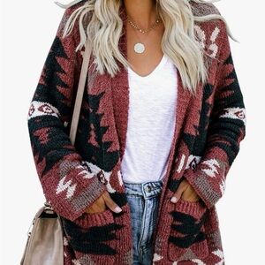 Very J Women's Tribal Cardigan - Burgundy and Black